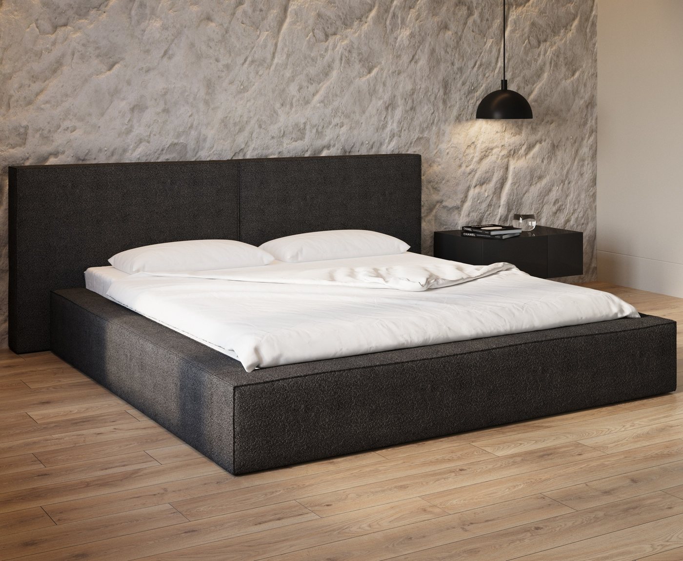 MOEBLO Polsterbett aus Bouclé Bett 06 (Bezug: Boucle, Doppelbett mit Kopfst günstig online kaufen