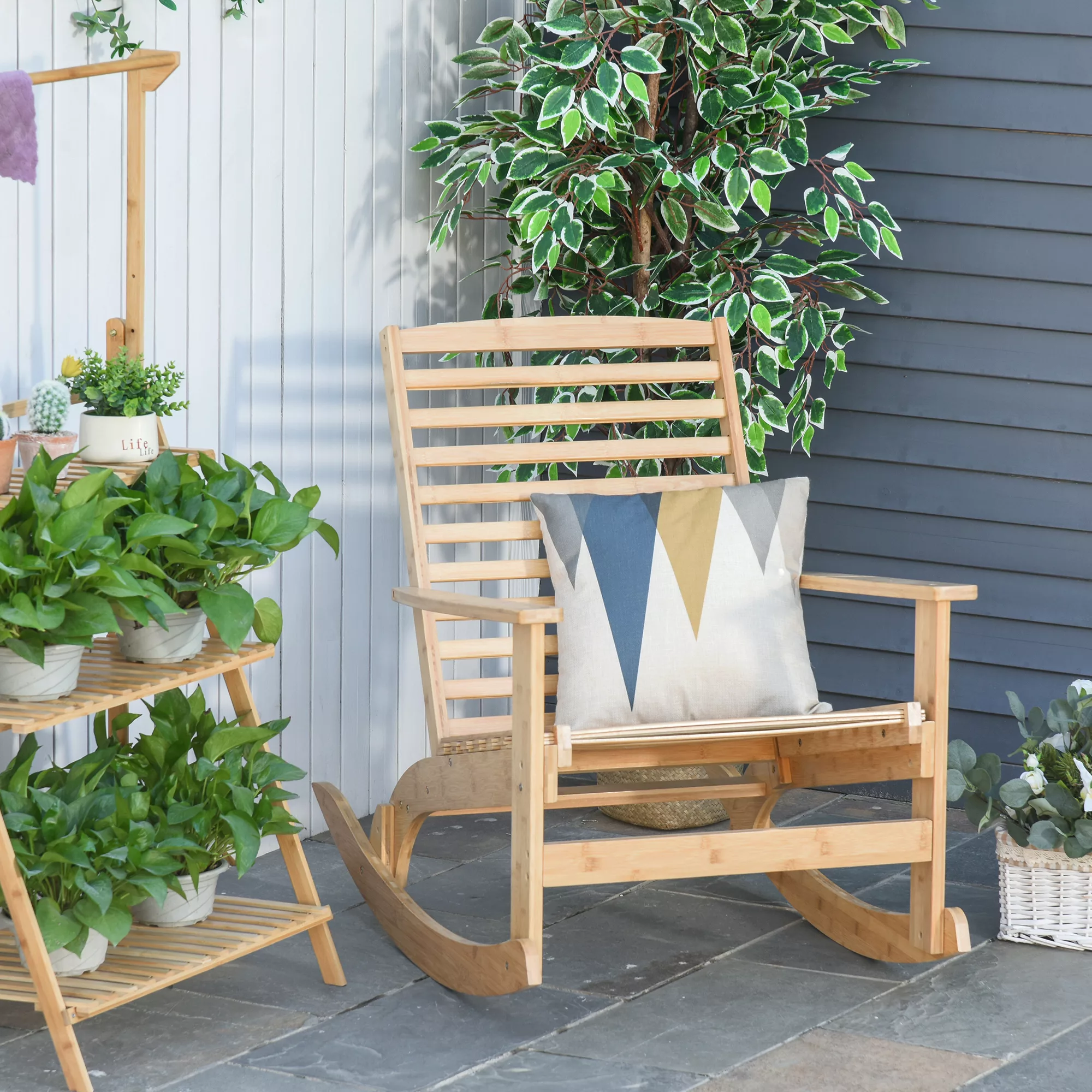 Outsunny Garten Schaukelstuhl Relaxsessel Gartenstuhl Schaukelsessel Bambus günstig online kaufen