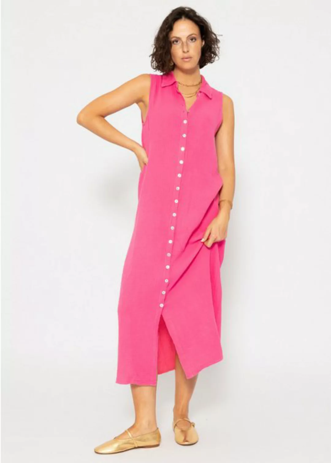 SASSYCLASSY Sommerkleid Ärmelloses Musselin Kleid mit Schlitz Midi Kleid au günstig online kaufen