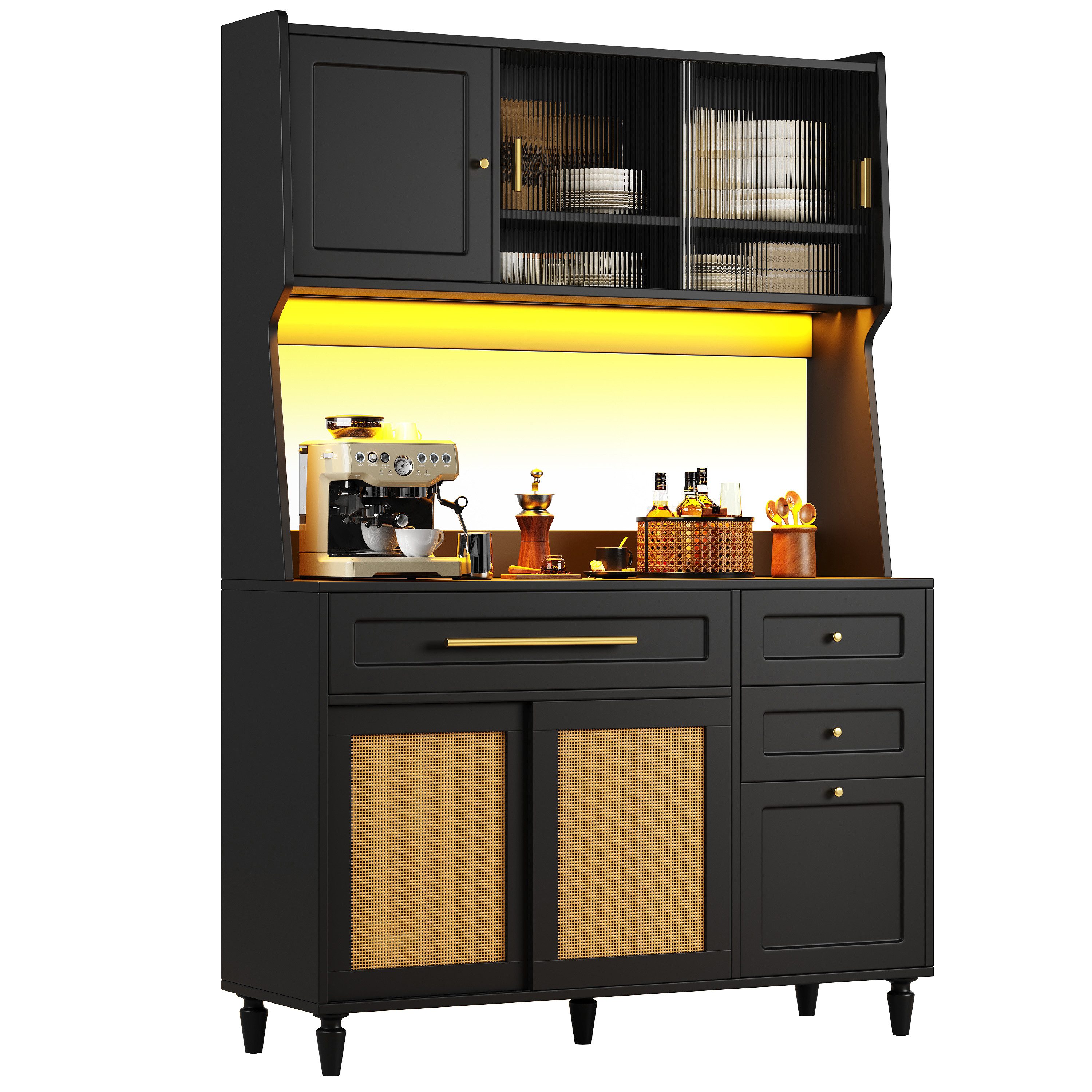 MODFU Hochschrank Küchenschrank,Vitrinenschrank,Buffetschrank (Schwarzer Kü günstig online kaufen