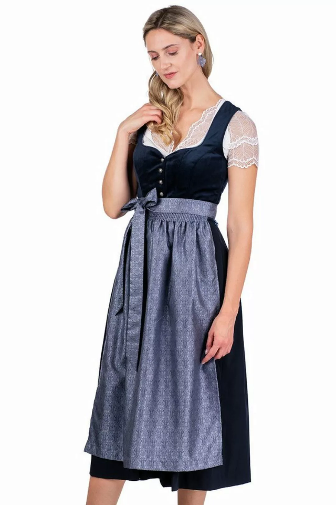 Spieth & Wensky Dirndl Samt Dirndl lang 2tlg. - ELISA - dunkelblau günstig online kaufen