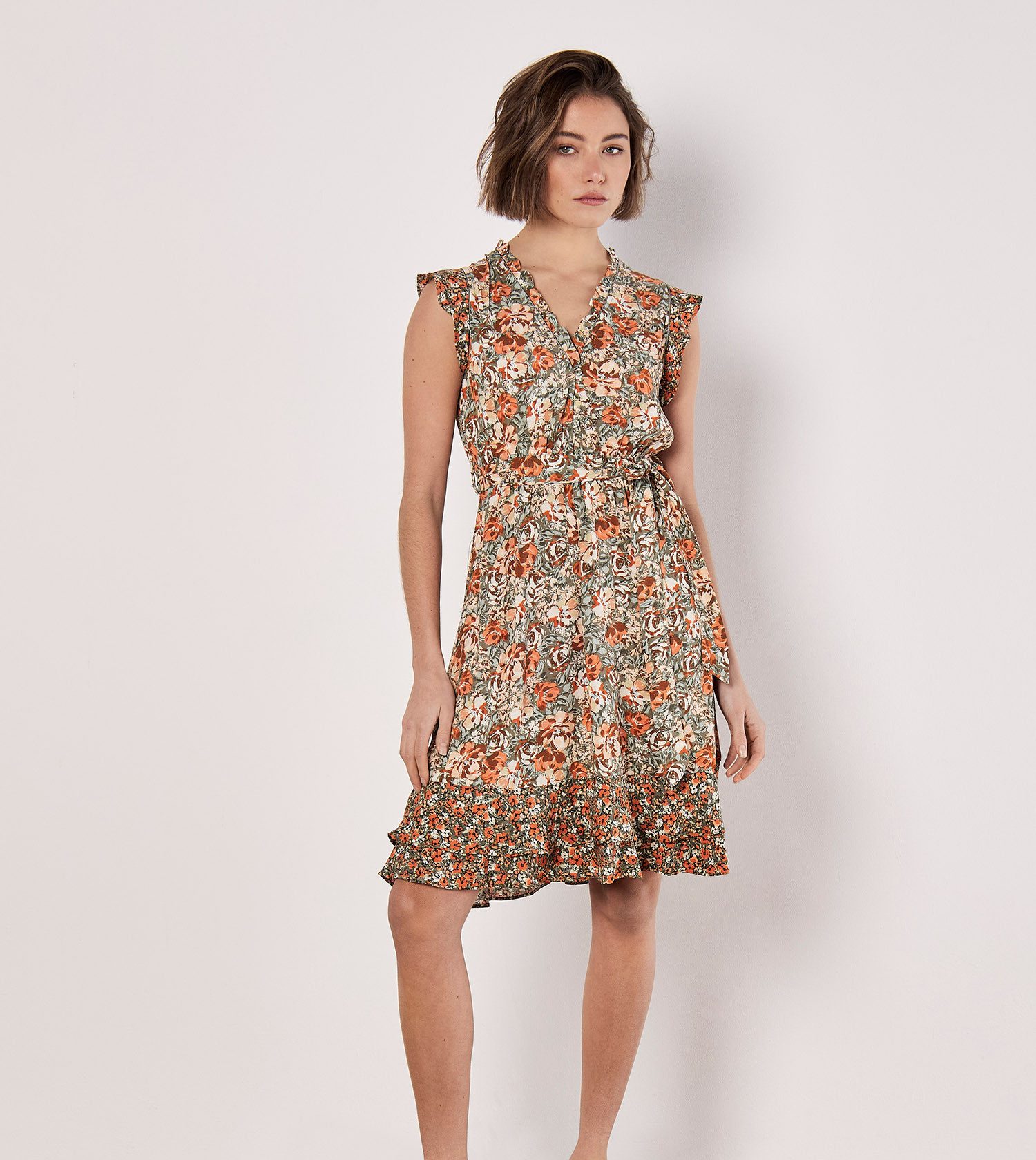 Apricot Druckkleid Geblümtes Minikleid, (2-tlg) mit günstig online kaufen