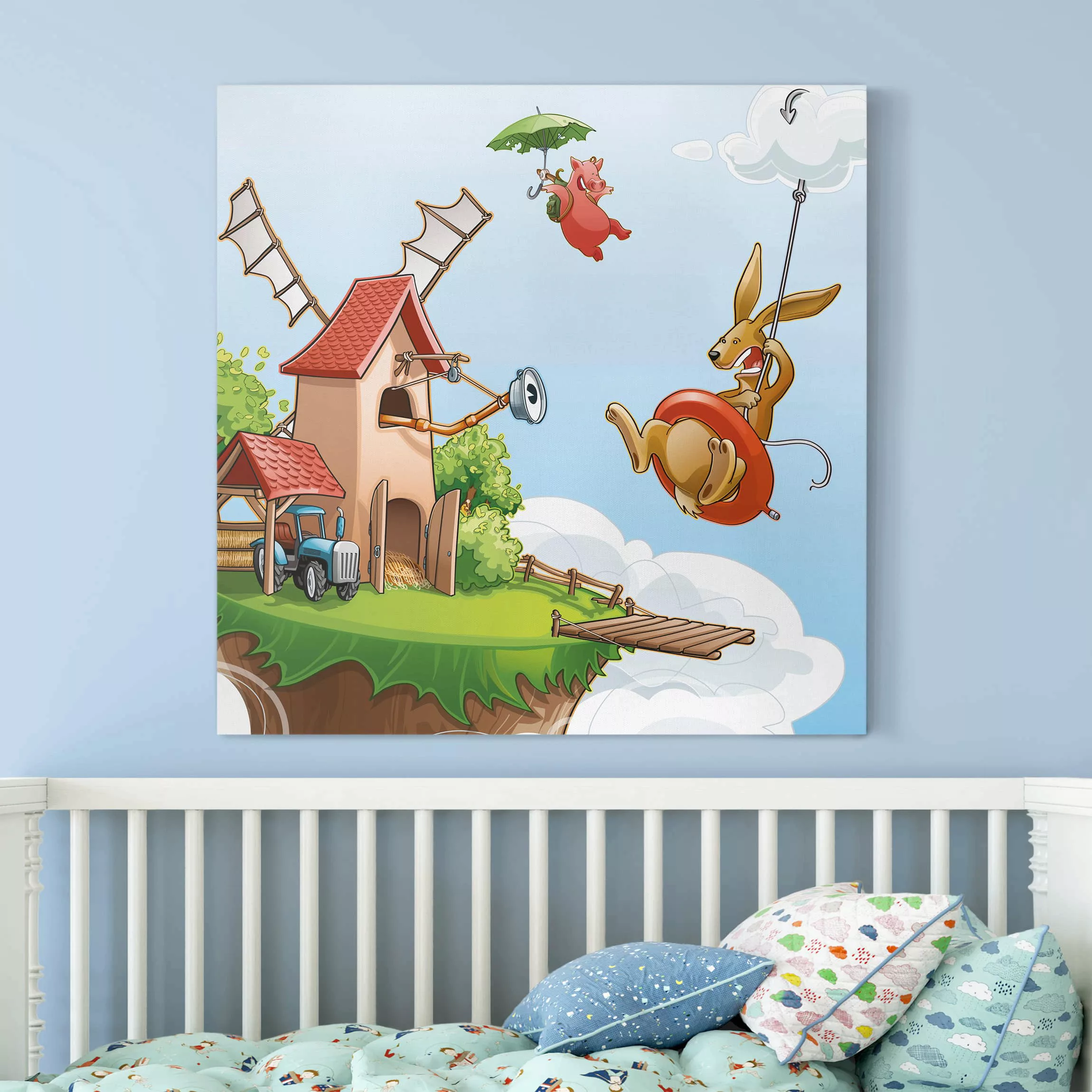 Leinwandbild Kinderzimmer - Quadrat Fliegender Bauernhof Ausflug günstig online kaufen