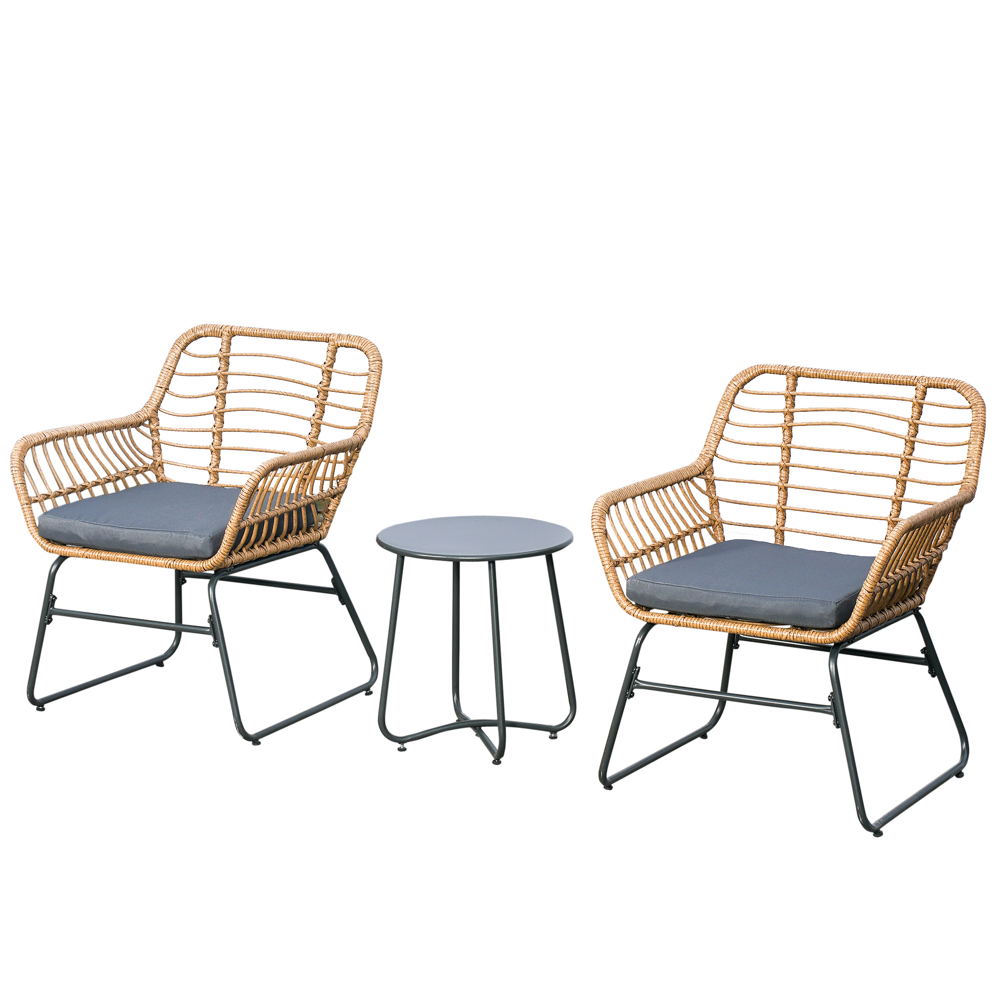 Outsunny Gartenbistro-Set für 2 Personen 3 Teile Exotischer Stil 2 Sessel + günstig online kaufen