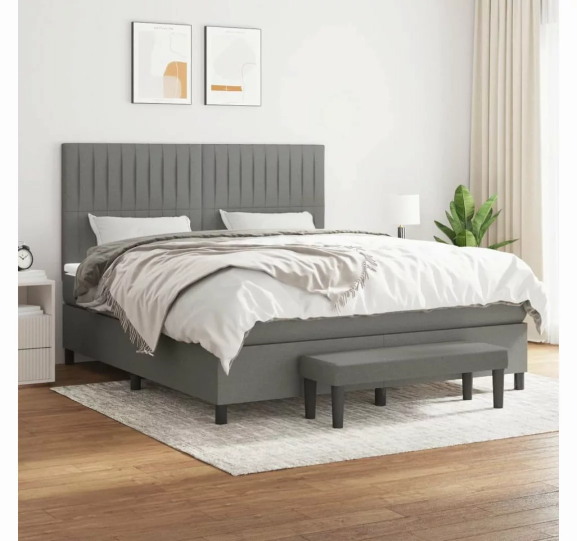 vidaXL Boxspringbett Boxspringbett mit Matratze Dunkelgrau 180x200 cm Stoff günstig online kaufen