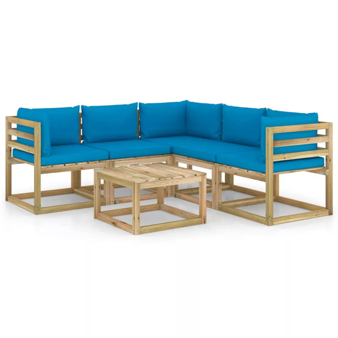 6-tlg. Garten-lounge-set Mit Hellblauen Kissen günstig online kaufen