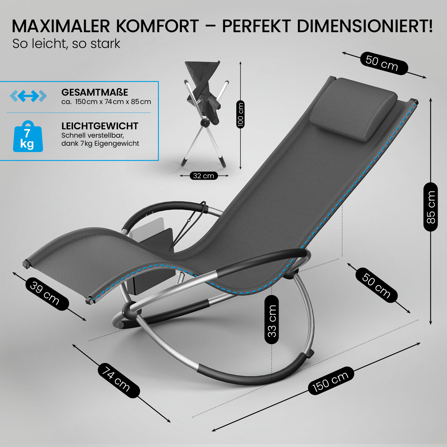 Relax-Schaukelliege inkl. Seitentasche Anthrazit + Auflage Creme günstig online kaufen