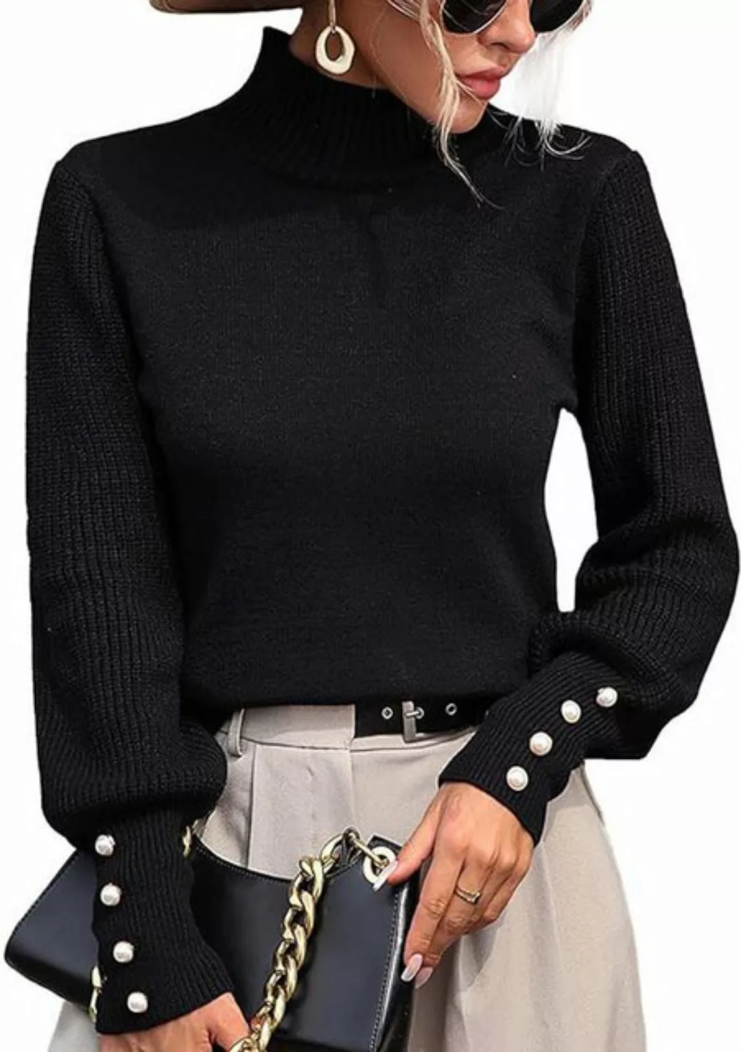 FIDDY Strickpullover Damen Rollkragenpullover Pullover mit Langen gestrickt günstig online kaufen