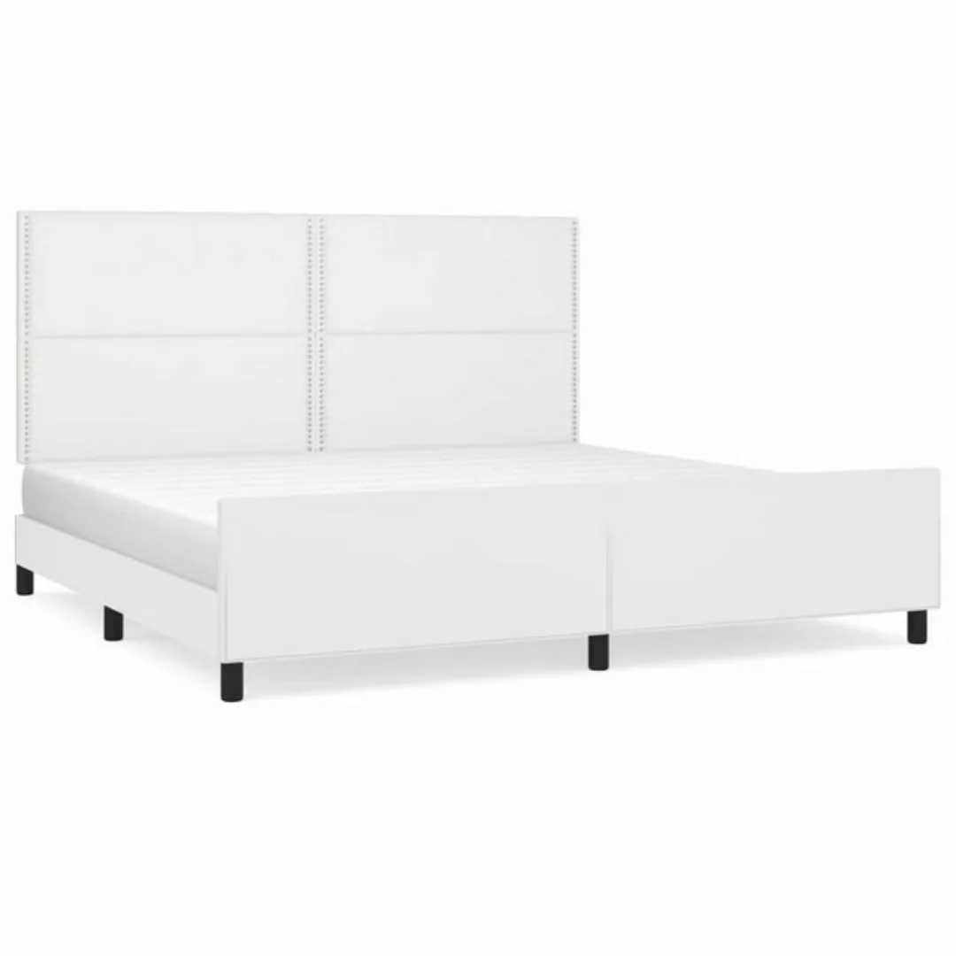 vidaXL Bettgestell Bettrahmen mit Kopfteil Weiß 200x200 cm Kunstleder Bett günstig online kaufen