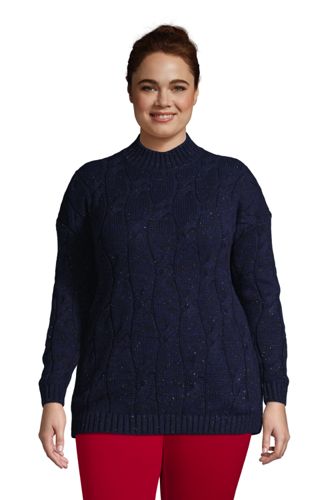 Stehkragenpullover aus Baumwollmix mit Zopfmuster in großen Größen, Damen, günstig online kaufen