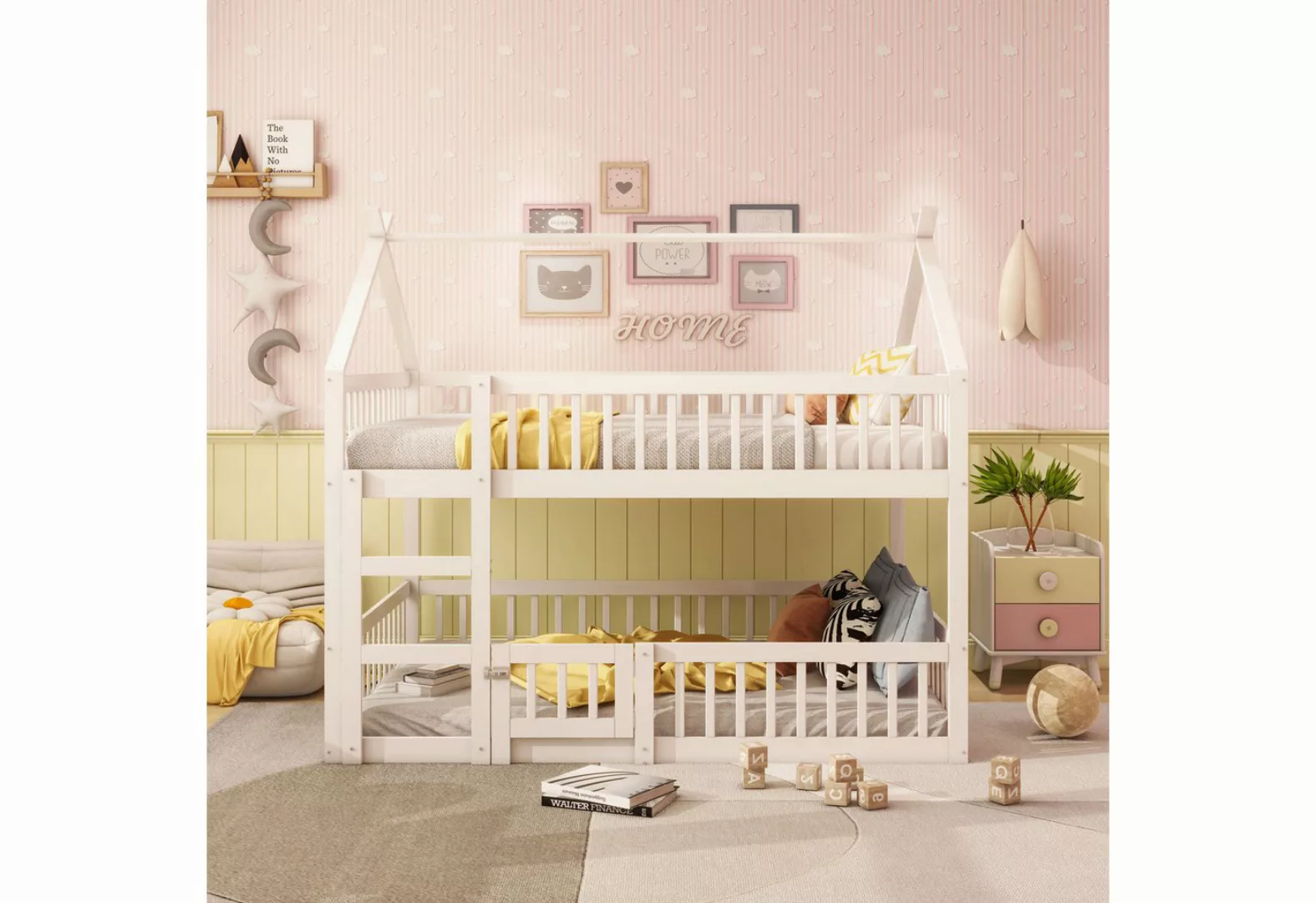 OKWISH Etagenbett Gästebett, Kinderbett mit Treppe, Loft Design (Etagenbett günstig online kaufen