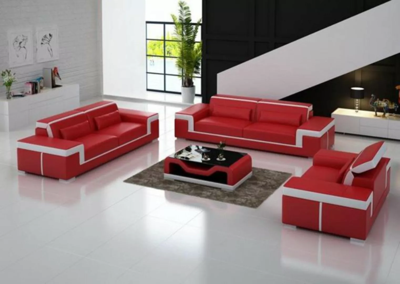 JVmoebel Sofa Schwarze Sofagarnitur Moderne Wohnzimmer Couch Garnitur 3+2+2 günstig online kaufen