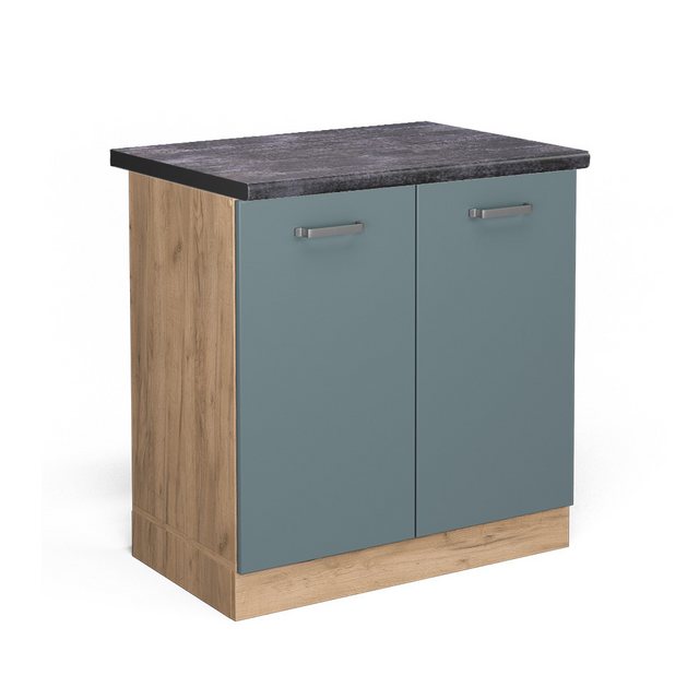 Vicco Spülenunterschrank R-Line, Blau-Grau/Goldkraft Eiche, 80 cm, AP Anthr günstig online kaufen