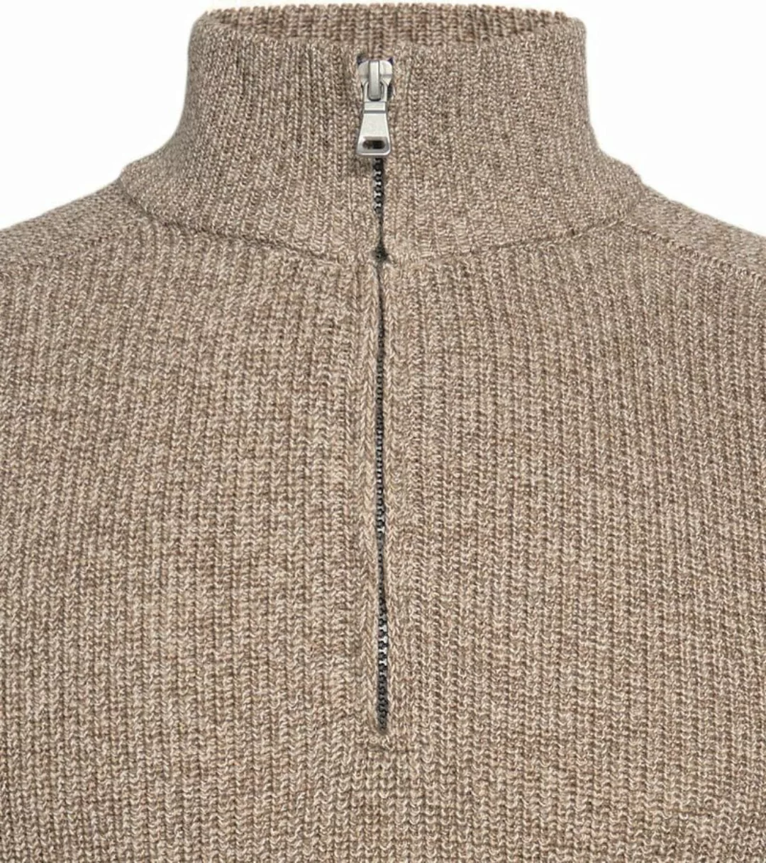 R2 Half Zip Heavyknit Pullover Merino Wolle Hellbraun - Größe L günstig online kaufen