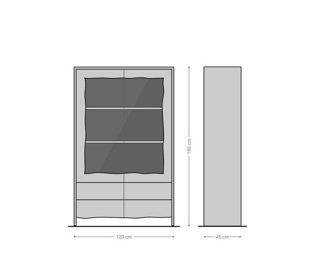 DELIFE Vitrine Live-Edge Akazie Natur 120x190 cm 2 Türen 4 Schubladen Massi günstig online kaufen