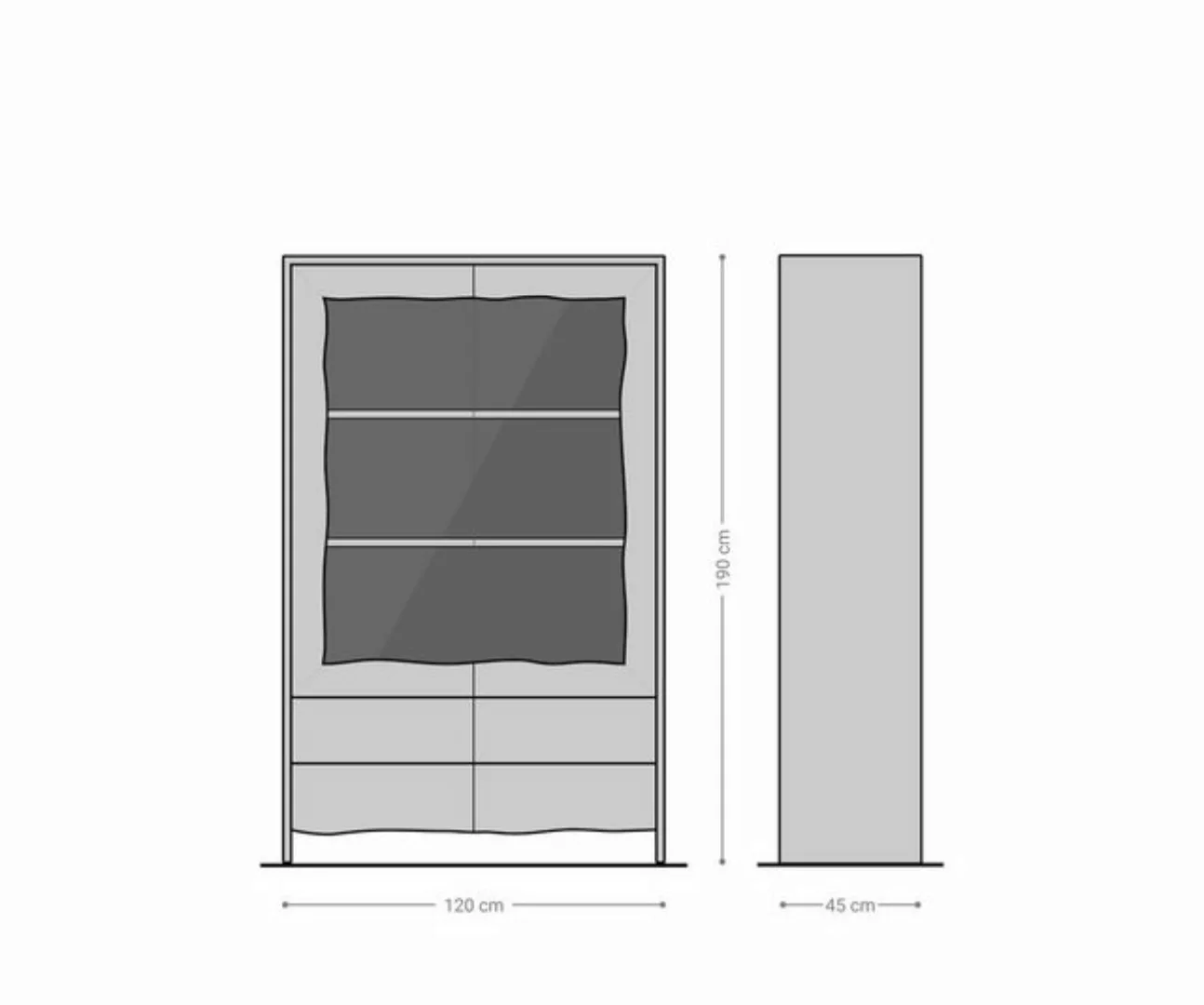 DELIFE Vitrine Live-Edge Akazie Natur 120x190 cm 2 Türen 4 Schubladen Massi günstig online kaufen