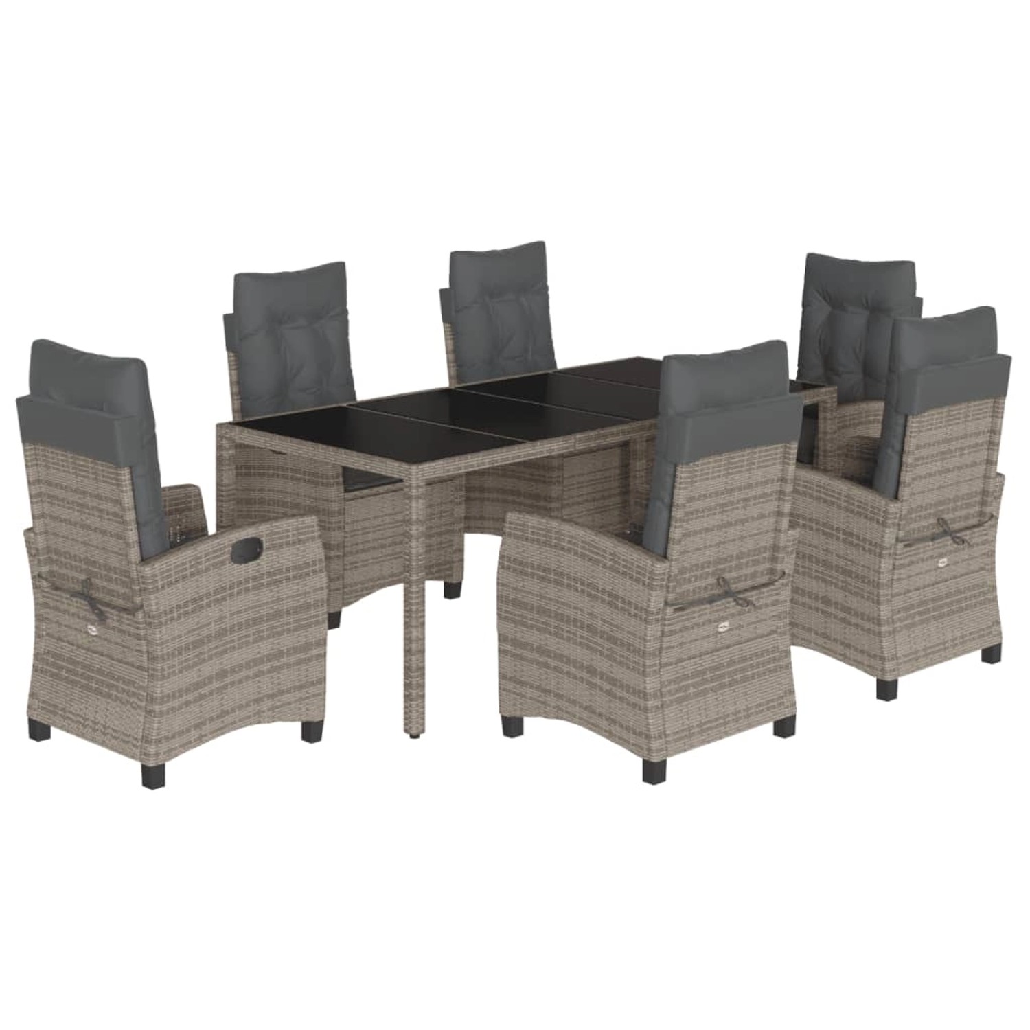 vidaXL 7-Tlg Garten-Essgruppe mit Kissen Grau Poly Rattan 3212650 günstig online kaufen