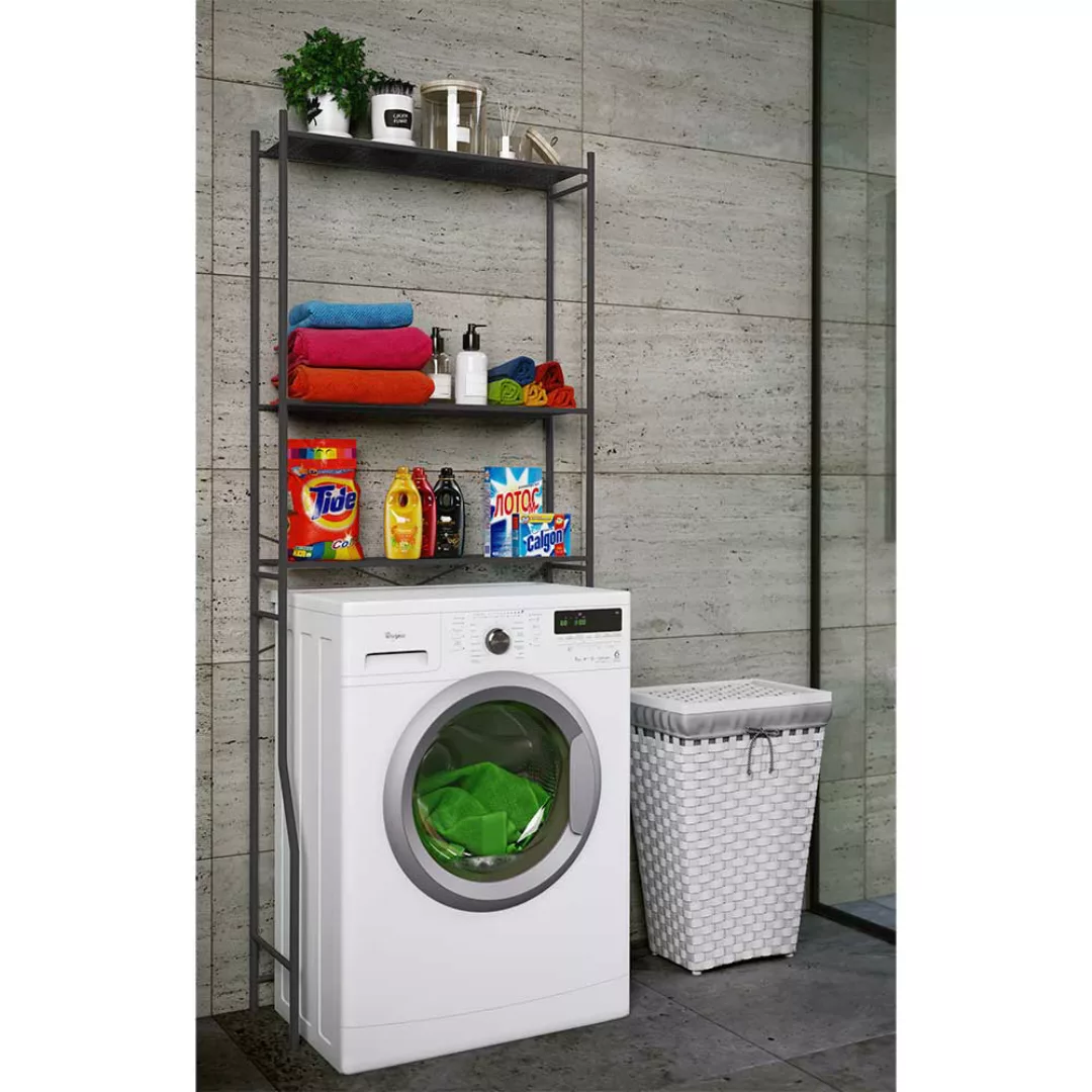 Waschmaschinen Regal Metall in Schwarz 68 cm breit - 160 cm hoch günstig online kaufen