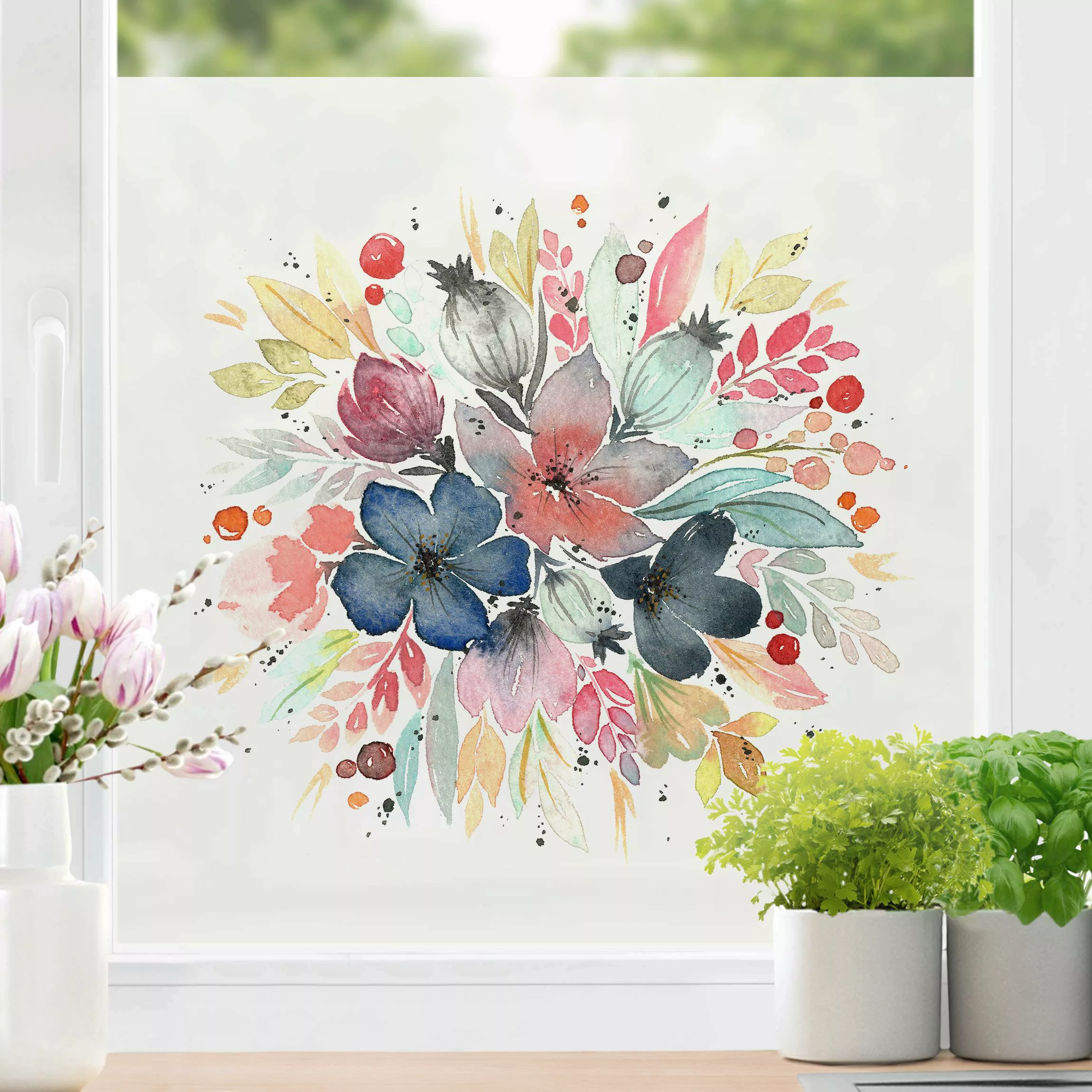 Fensterfolie Esther Meinl - Aquarell Herbst Bouquet günstig online kaufen