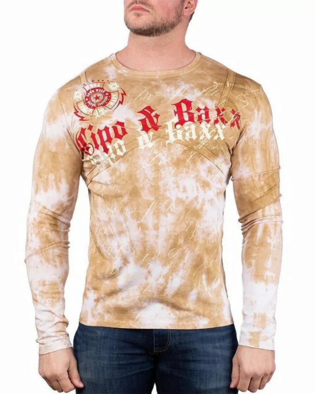 Cipo & Baxx Longsleeve Herren Longsleeve BA-CL489 Gelb M Markenschriftzug a günstig online kaufen