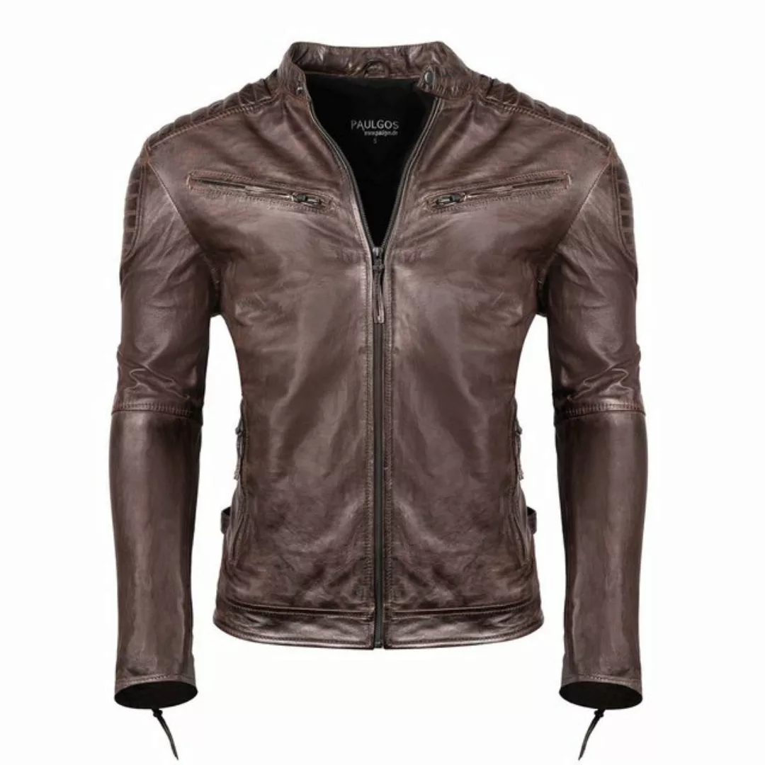 PAULGOS Lederjacke Herren Jacke Übergangsjacke Biker Look 100% Echtleder D2 günstig online kaufen