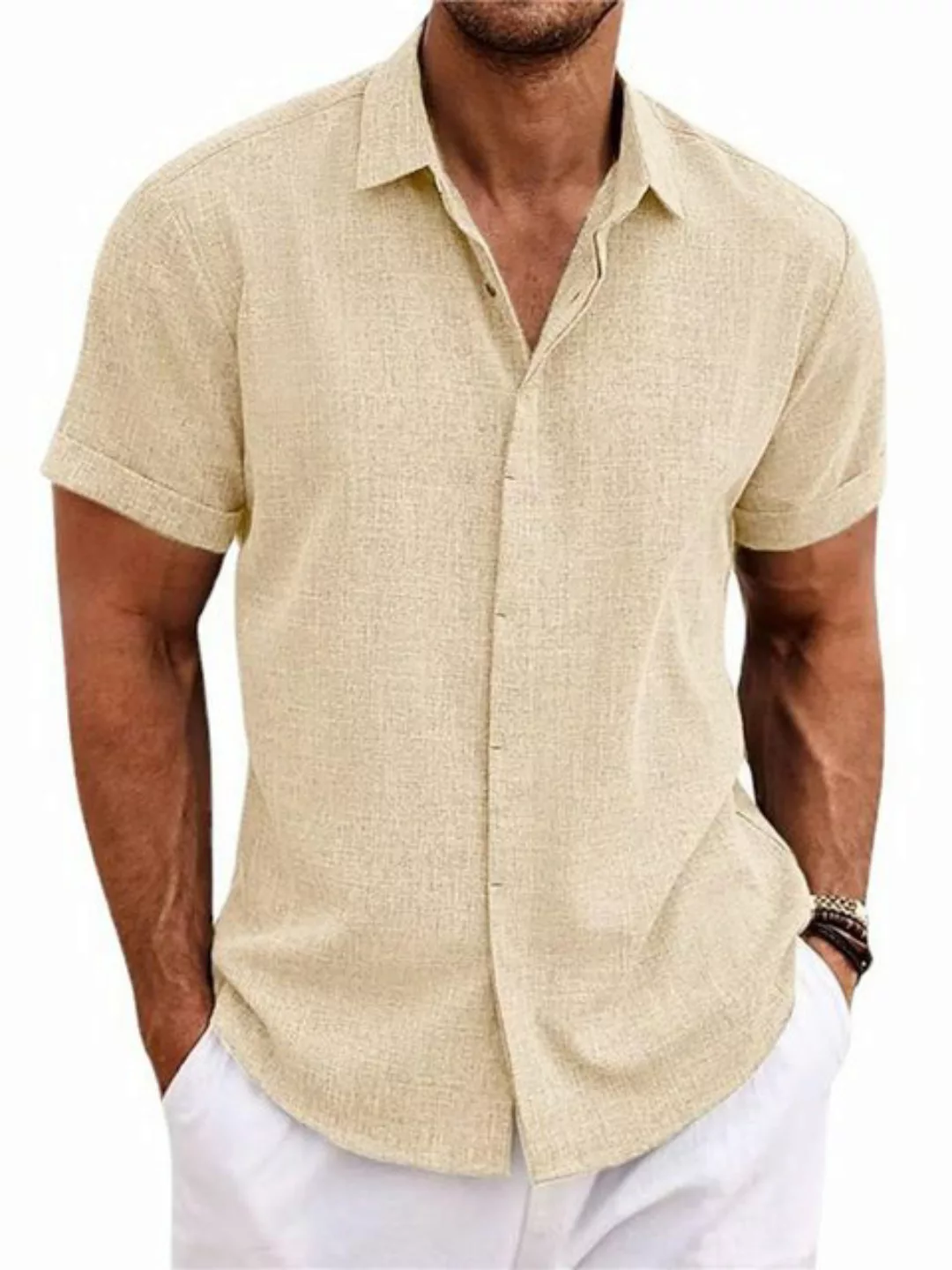 FIDDY T-Shirt Kurzarm-T-Shirts aus Leinen für Herren–Hemden aus Leinen–Stra günstig online kaufen