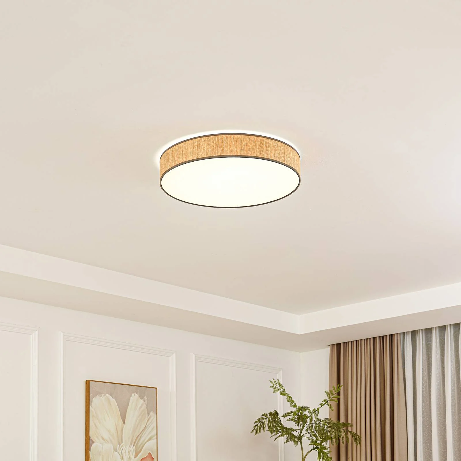 Lindby LED-Deckenleuchte Jutis, beige, Seetang, Ø 50 cm günstig online kaufen