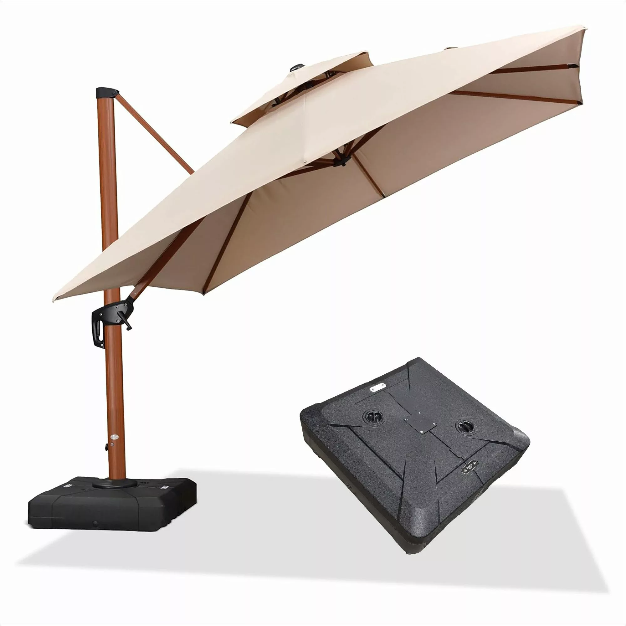 PURPLE LEAF Ampelschirm Außenbereich Holzoptik Sonnenschirm, günstig online kaufen