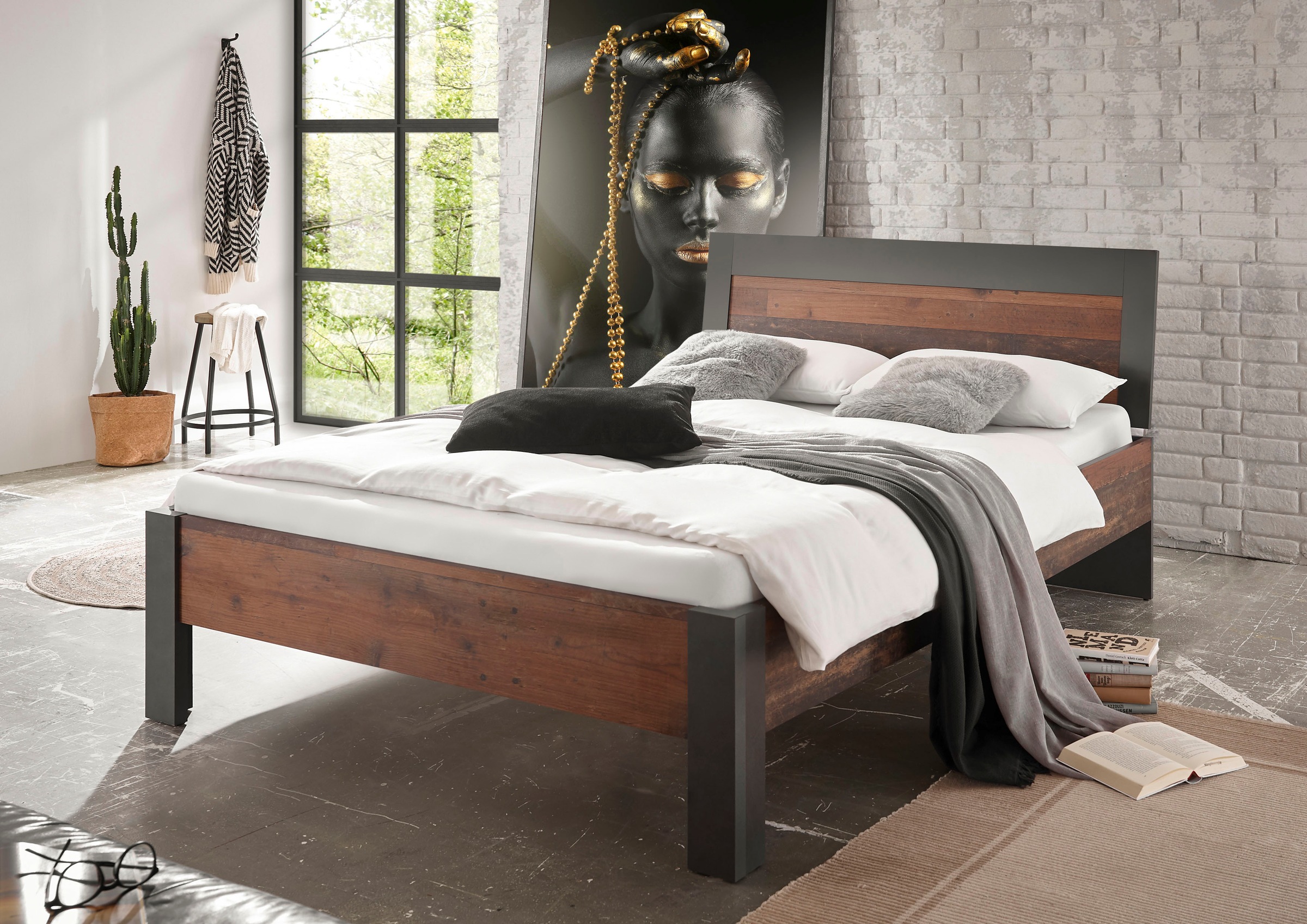 Home affaire Einzelbett "BROOKLYN Bett im Industrial Design, Bettgestell, B günstig online kaufen