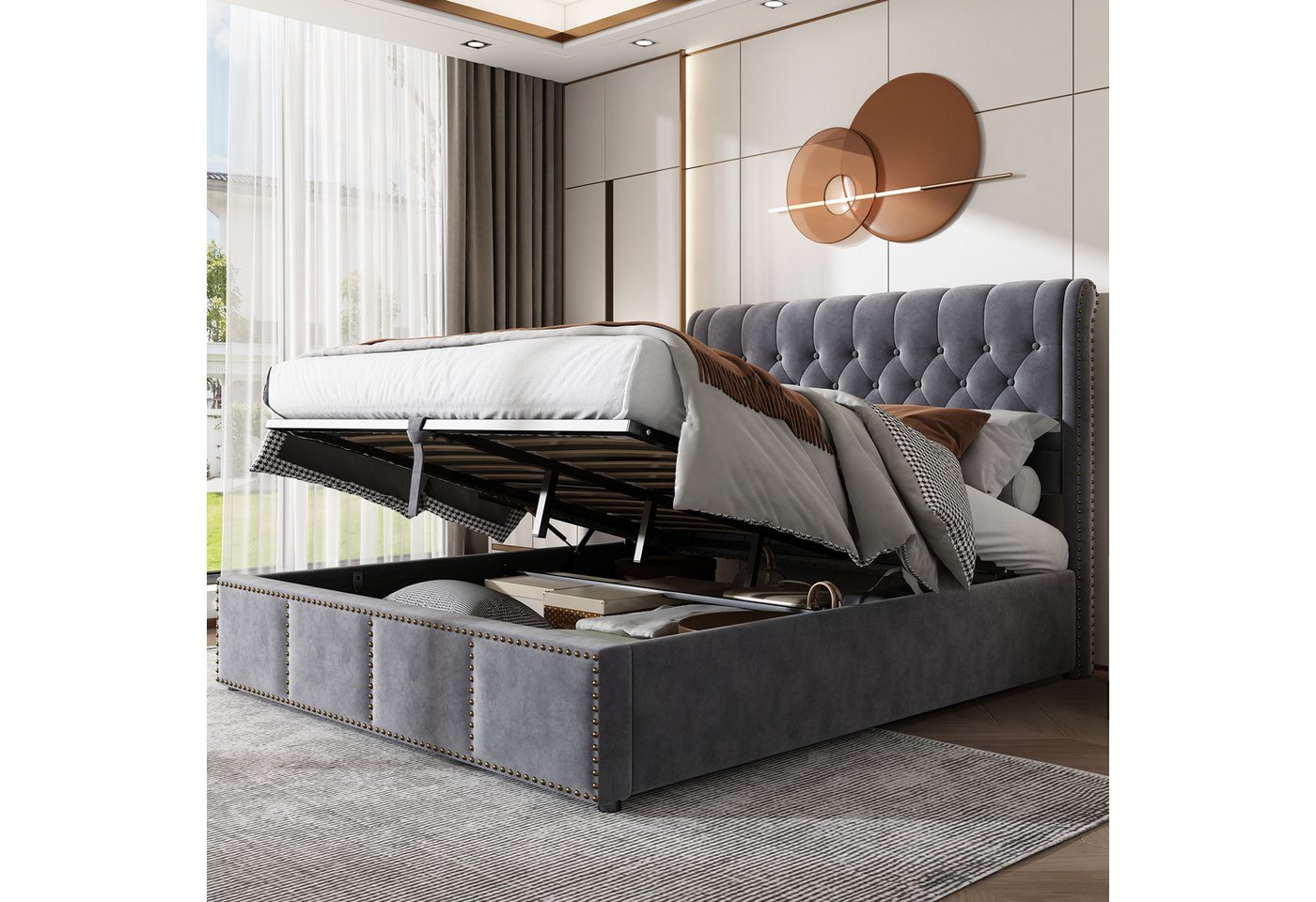 MODFU Polsterbett Doppelbett (160 x 200 cm, ohne Matratze),mit Hydraulikheb günstig online kaufen