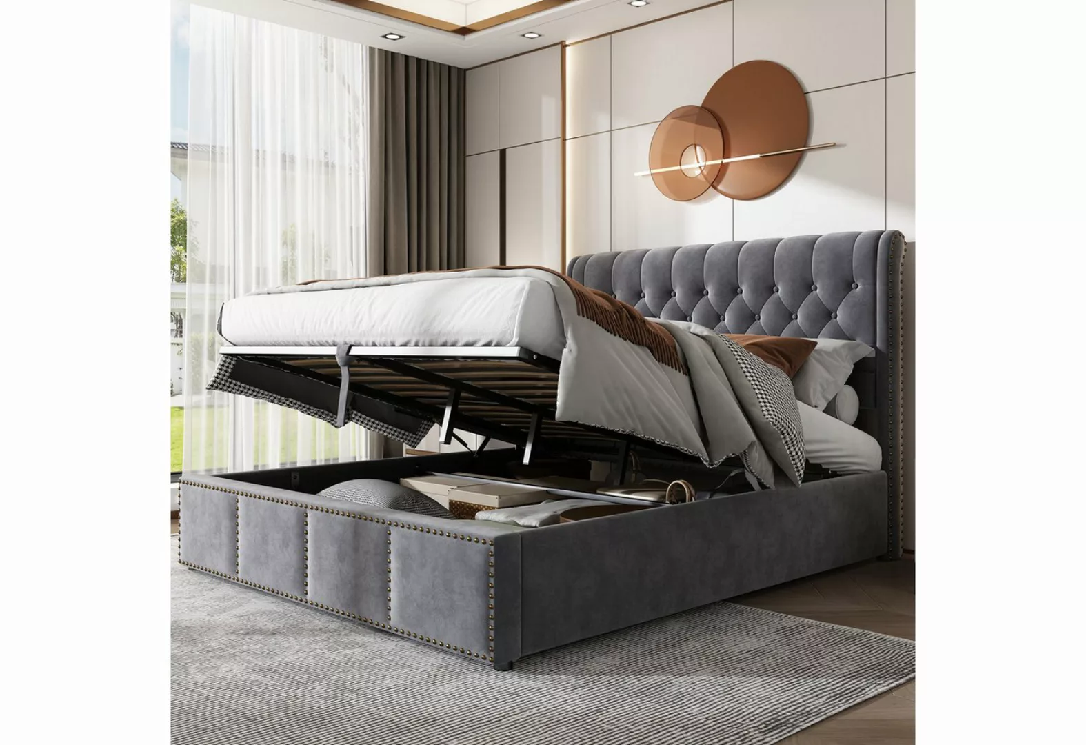 MODFU Polsterbett Doppelbett (160 x 200 cm, ohne Matratze),mit Hydraulikheb günstig online kaufen
