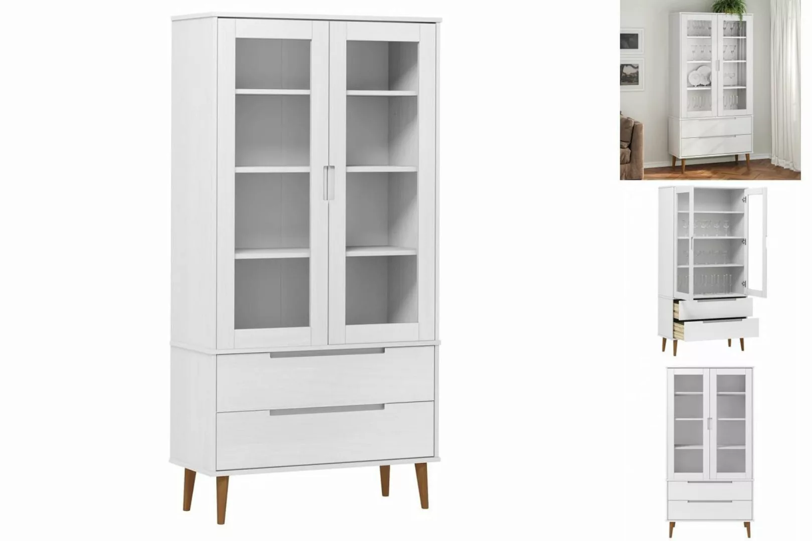 vidaXL Vitrine Vitrinenschrank Weiß 90x35x175 cm Massivholz Kiefer Glas Vit günstig online kaufen