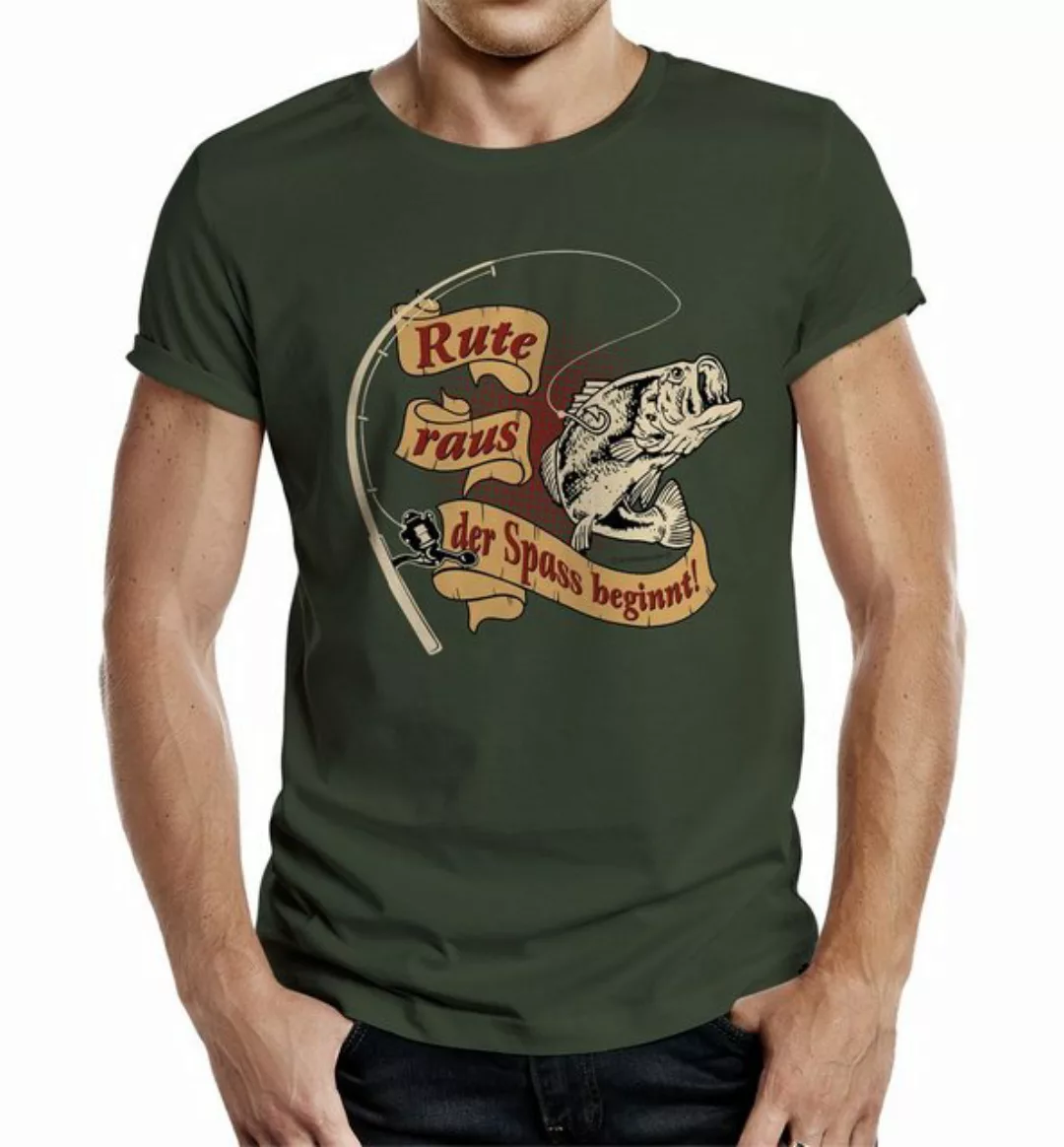 RAHMENLOS® T-Shirt als Geschenk für Angler und Fischer: Rute raus, der Spas günstig online kaufen