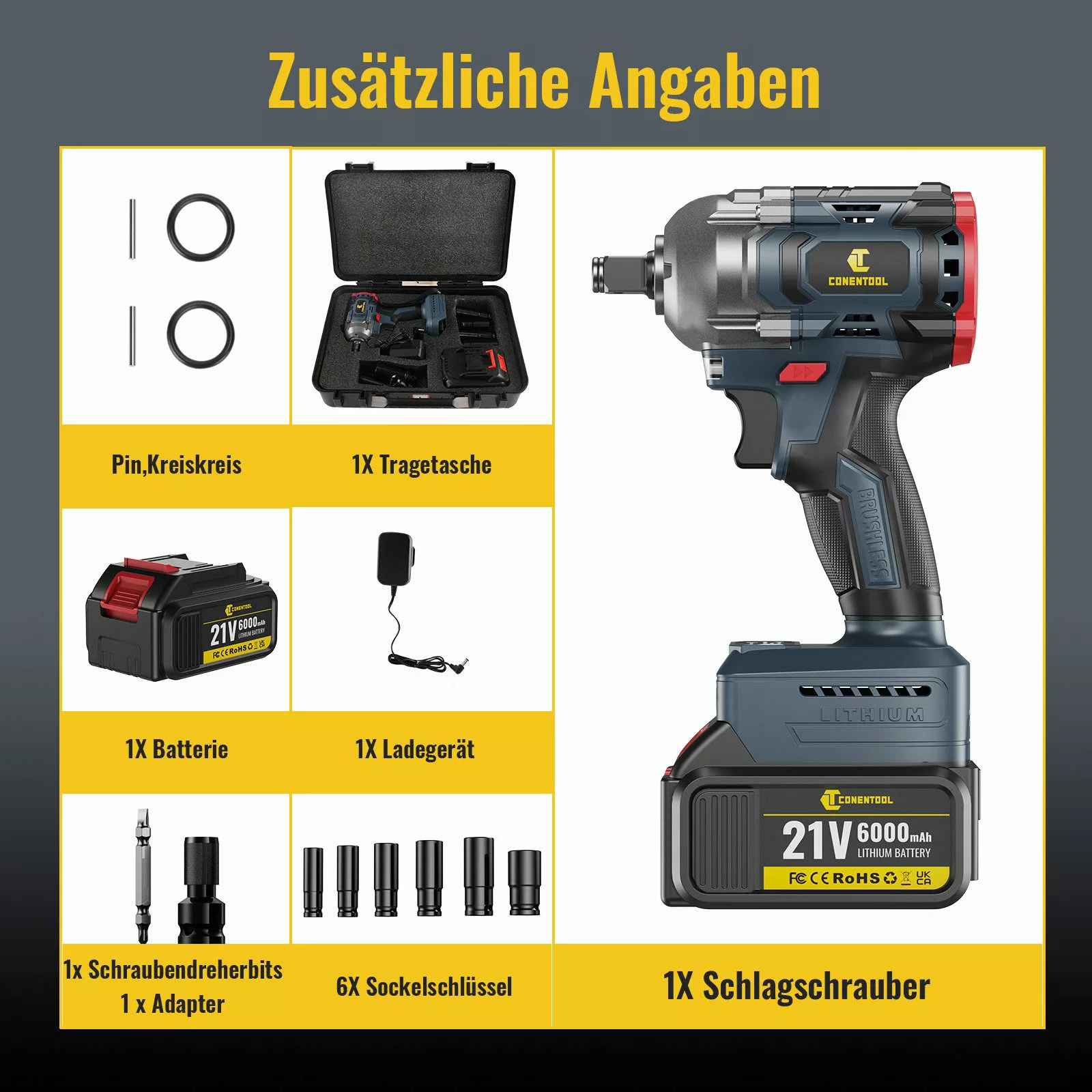 CONENTOOL Akku-Schlagschrauber 21V, (Set, 12-tlg), 2-in-1 günstig online kaufen
