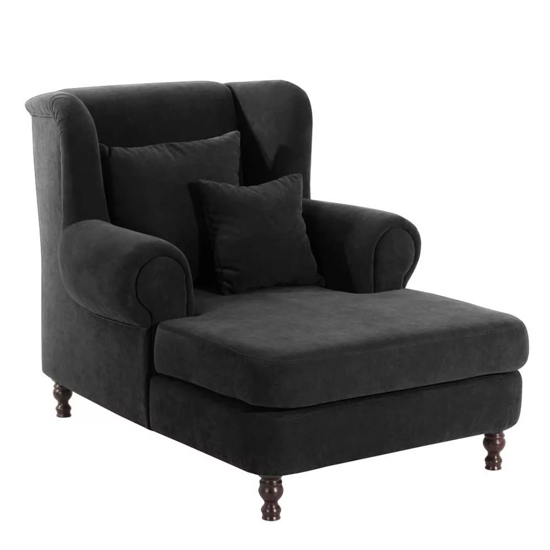 Wohnzimmer Sessel mit Fußteil in Schwarz Velour 149 cm tief günstig online kaufen