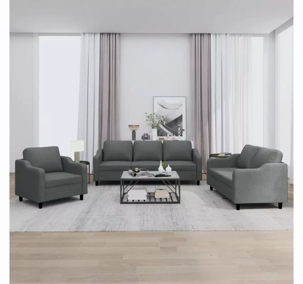 vidaXL Sofa Sofagarnitur Set mit Kissen Stoff, 3-tlg., Dunkelgrau günstig online kaufen