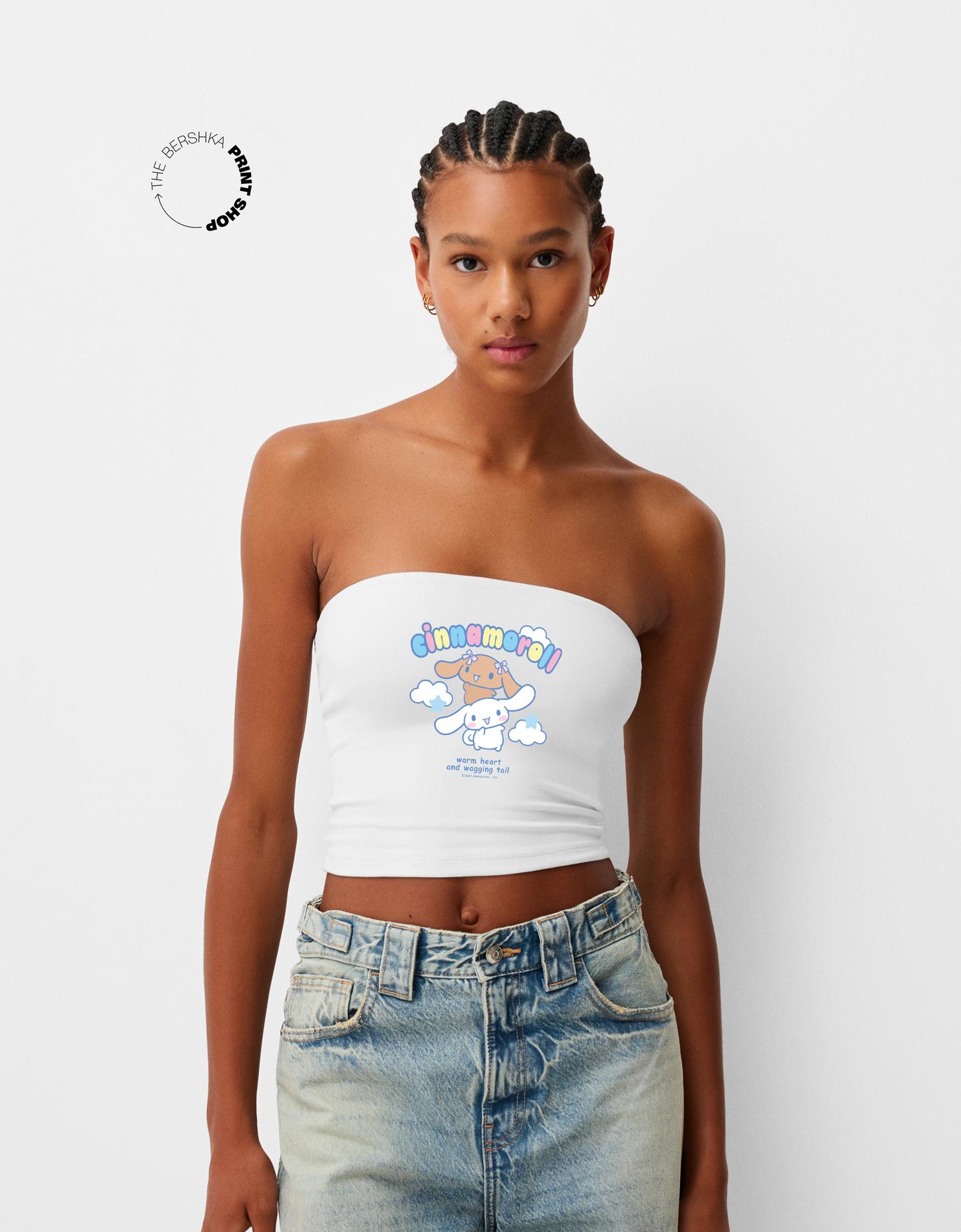 Bershka Bandeau-Top Cinnamoroll Mit Print Damen Xl Weiss günstig online kaufen