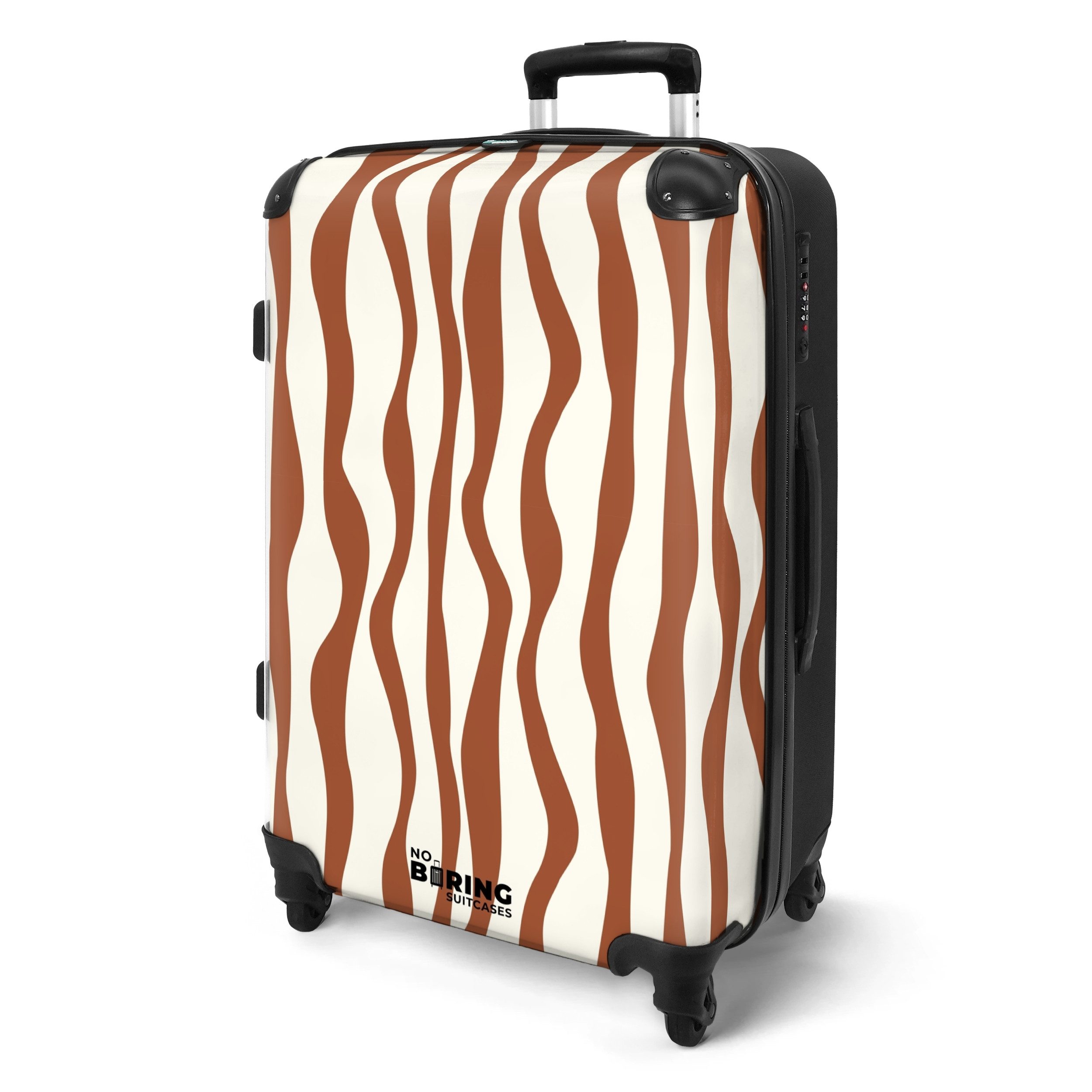 NoBoringSuitcases.com© Hartschalen-Trolley Braun mit weißen Wellenlinien günstig online kaufen