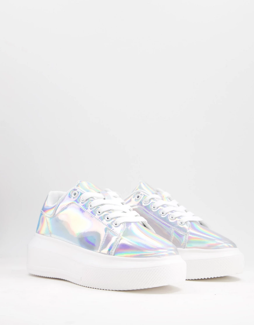 ASOS DESIGN – Dorina – Sneaker in Silberfarben mit dicker Sohle günstig online kaufen