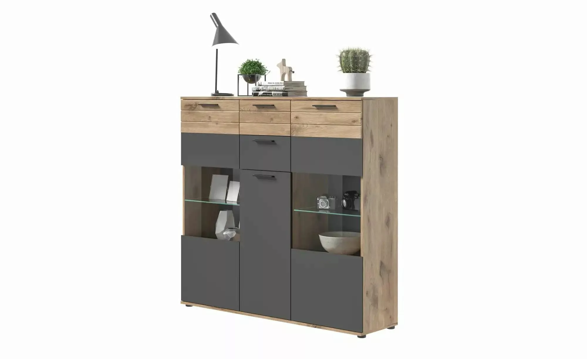 Highboard ¦ grau ¦ Maße (cm): B: 140 H: 134 Kommoden & Sideboards > Highboa günstig online kaufen