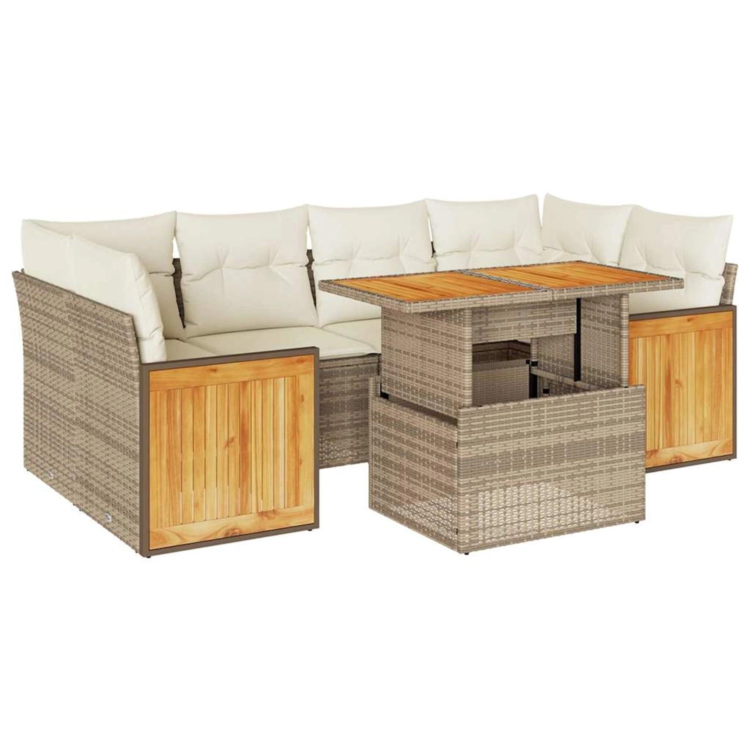 vidaXL 7-Tlg Garten-Sofagarnitur mit Kissen Beige Poly Rattan Akazie 332767 günstig online kaufen