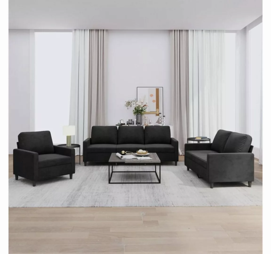 vidaXL Sofa Sofagarnitur Set mit Kissen Samt, 3-tlg., Schwarz günstig online kaufen