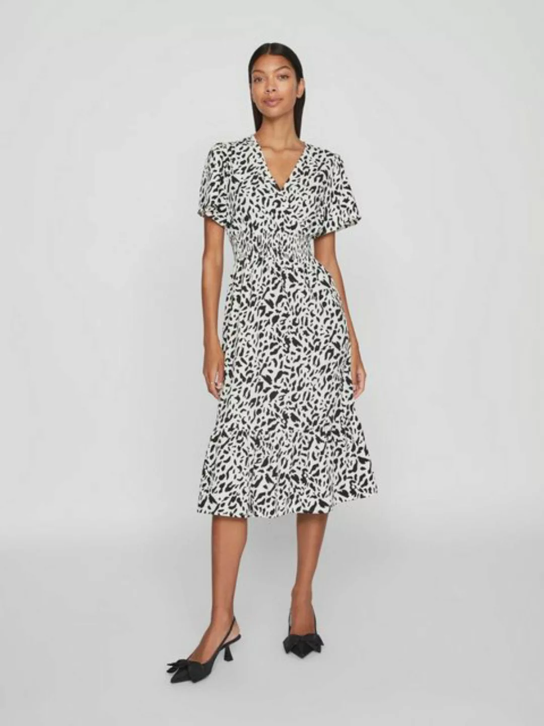 Vila Shirtkleid Kleid MIDI DRESS hohe Taille, V-Ausschnitt, Kurzarm (lang) günstig online kaufen