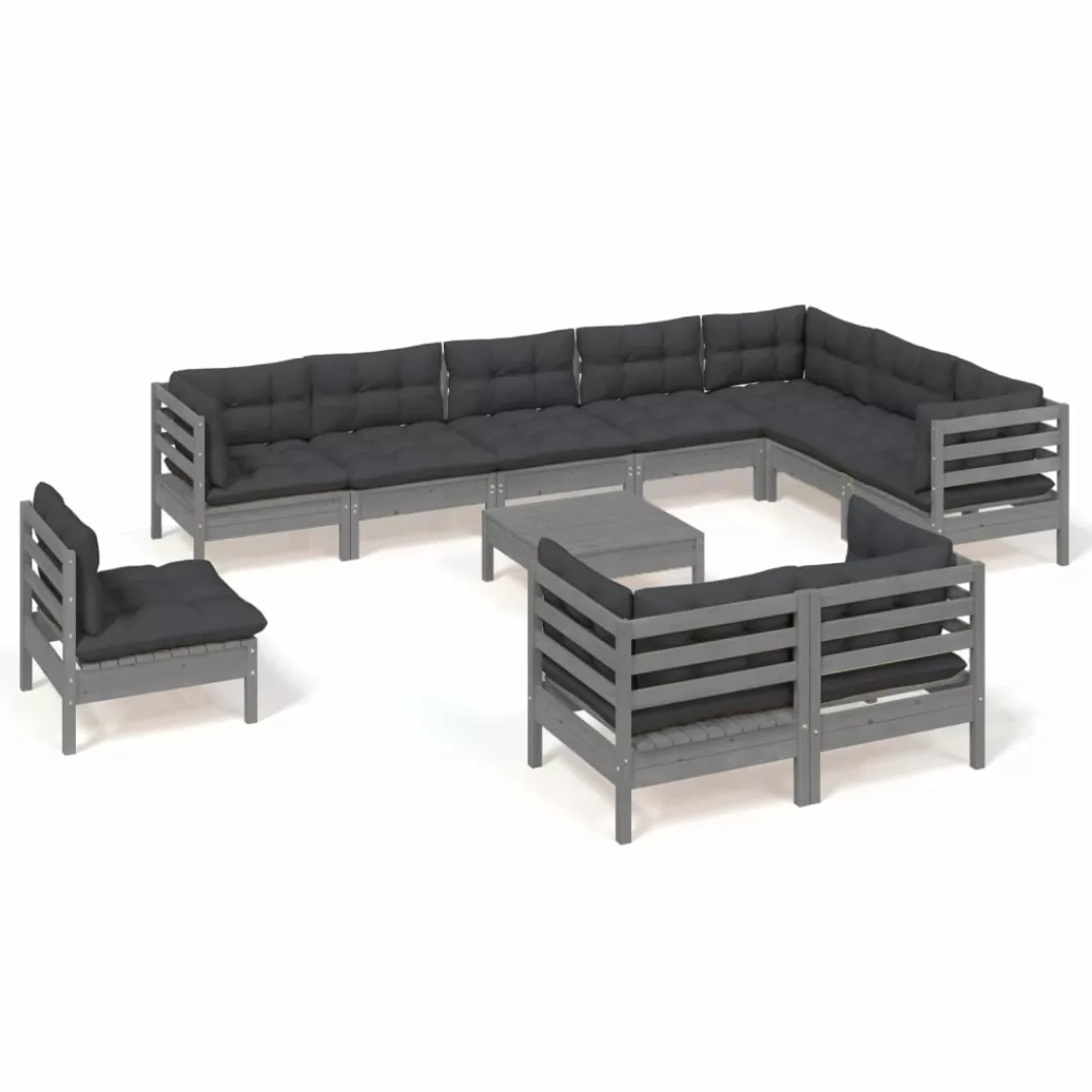 11-tlg. Garten-lounge-set Mit Kissen Grau Kiefer Massivholz günstig online kaufen