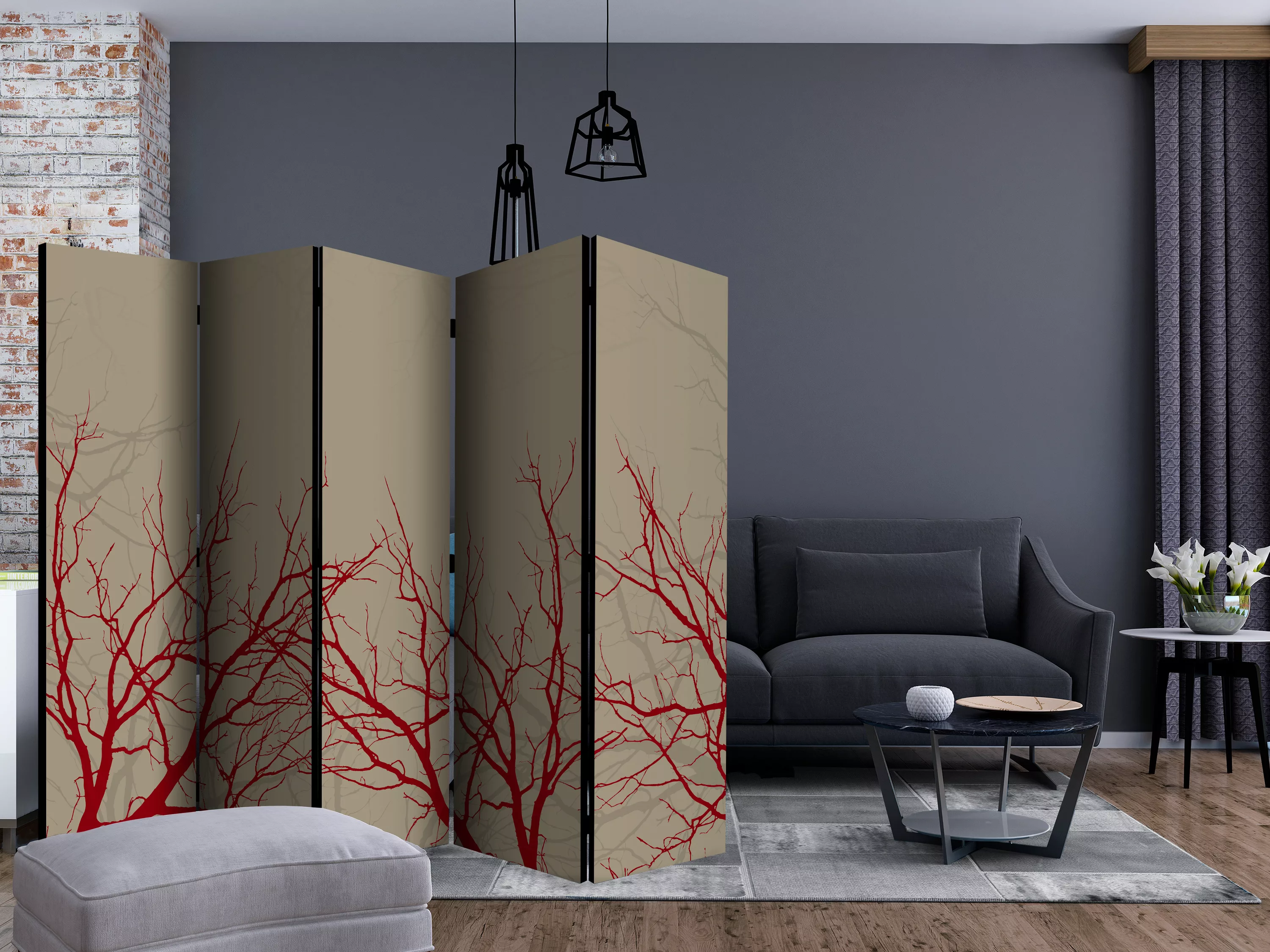 5-teiliges Paravent - Red-hot Branches Ii [room Dividers] günstig online kaufen