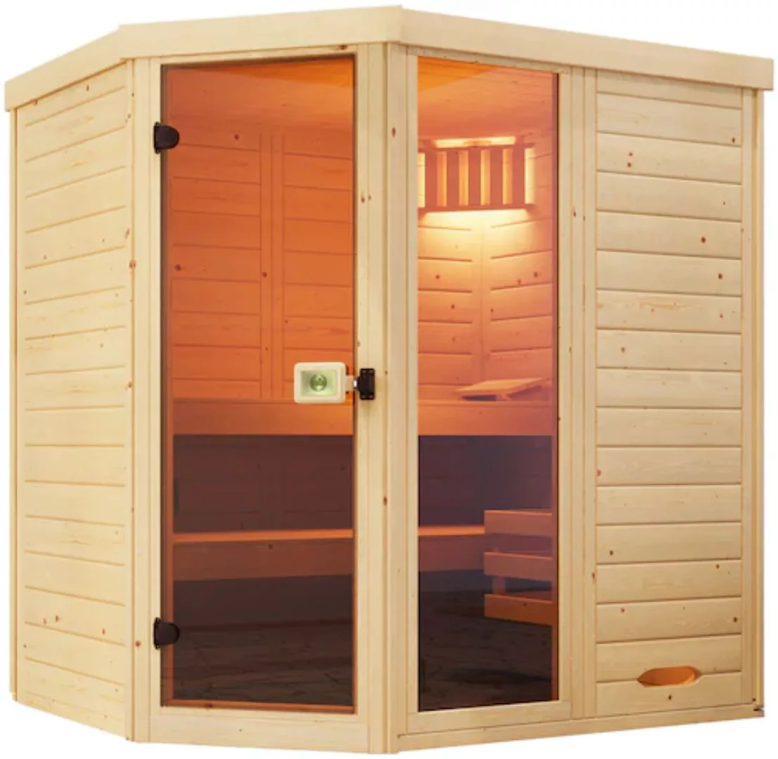 Weka Massivholz-Elementsauna Laukkala 2 Sparset 5,4 kW Kompakt Saunaleuchte günstig online kaufen