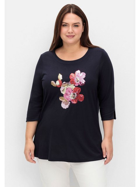 Sheego 3/4-Arm-Shirt Große Größen mit Blumenstickerei aus Pailletten günstig online kaufen