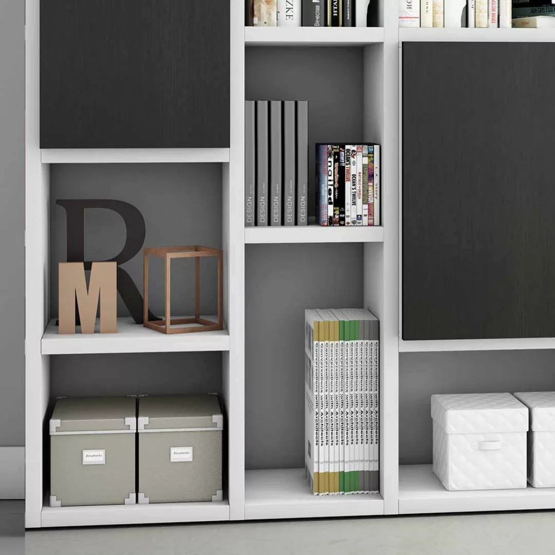 Wohnzimmer Regalwand in Weiß und Eiche Schwarz Braun modern günstig online kaufen