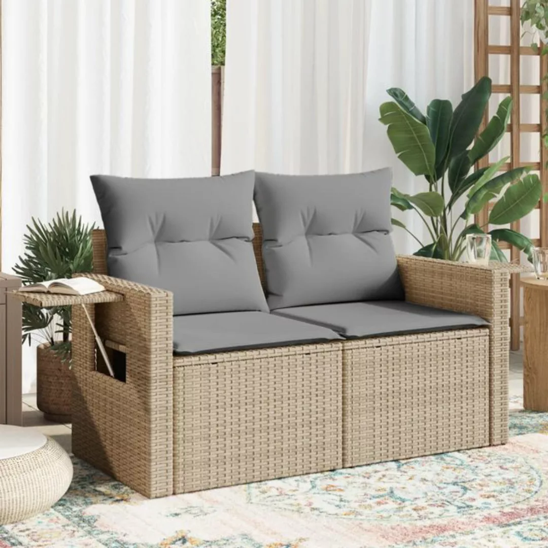 vidaXL Loungesofa Gartensofa mit Kissen 2-Sitzer Beige Poly Rattan, 1 Teile günstig online kaufen