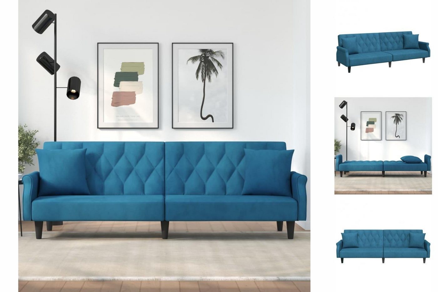 vidaXL Sofa Schlafsofa mit Armlehnen Blau Samt Schlafcouch Sofa Couch Gäste günstig online kaufen
